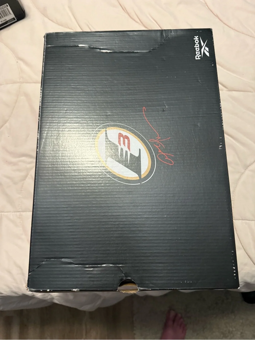 Reebok Men’s Black and Gray DMX Basketball Sneakers with Red Tongue Accent